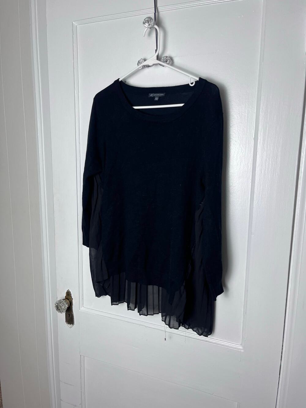 Adrianna Papell Womens Black Long Sleeve Flowy Mixed Media Lightweight Sweater L